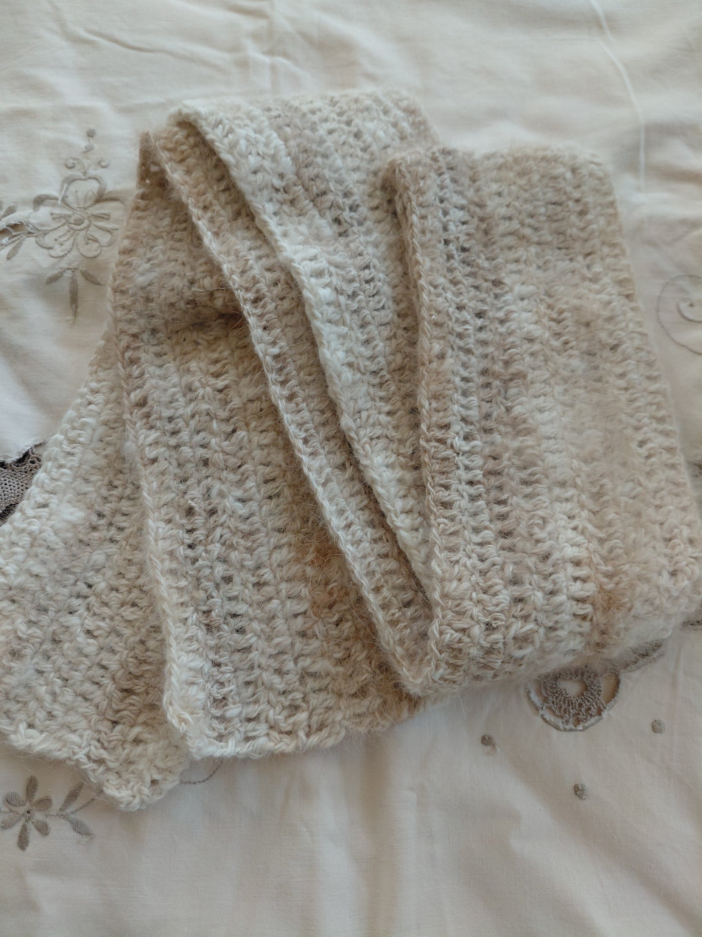 Angora Scarf Crochet 100% Angora Scarf in Natural Oat and fawn