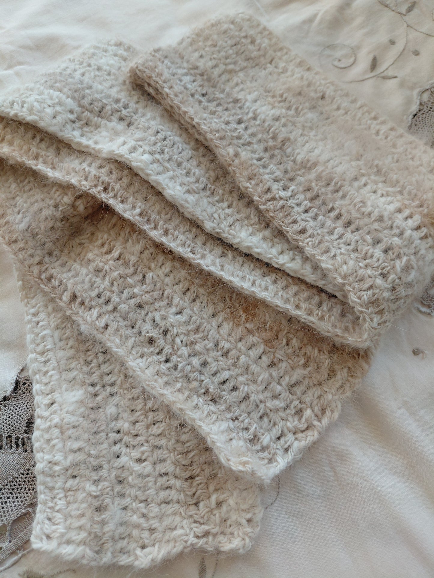 Angora Scarf Crochet 100% Angora Scarf in Natural Oat and fawn