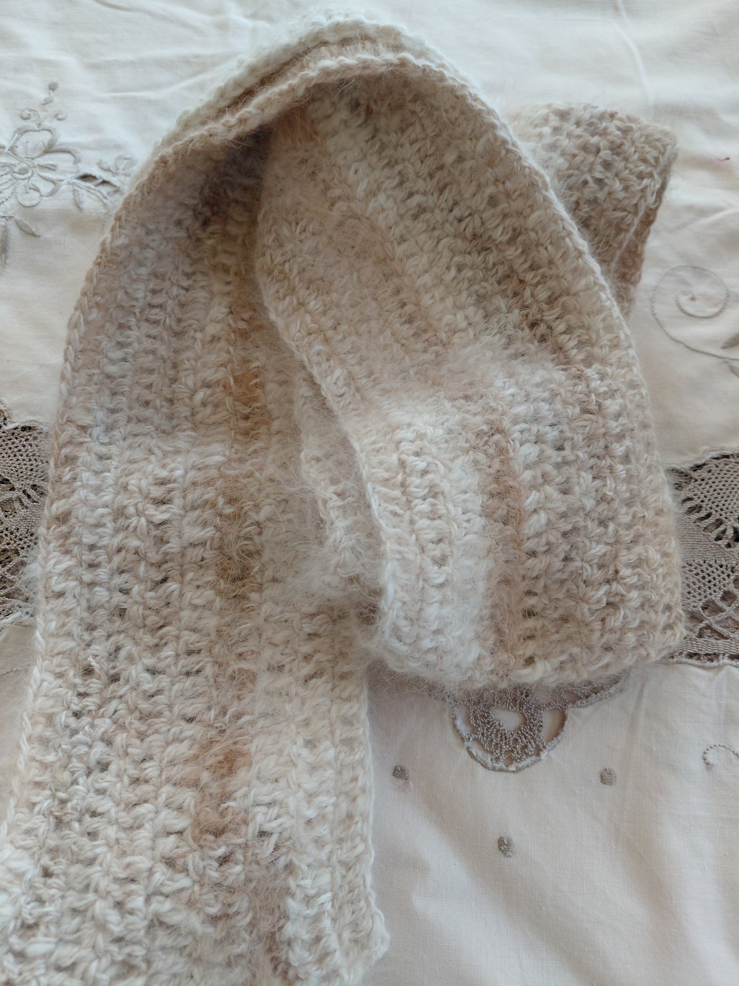 Angora Scarf Crochet 100% Angora Scarf in Natural Oat and fawn