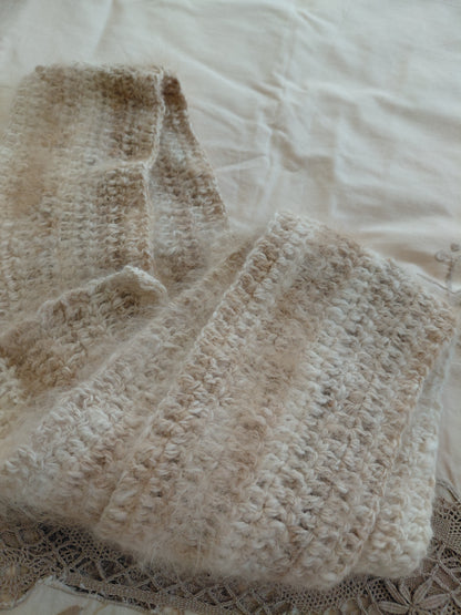 Angora Scarf Crochet 100% Angora Scarf in Natural Oat and fawn