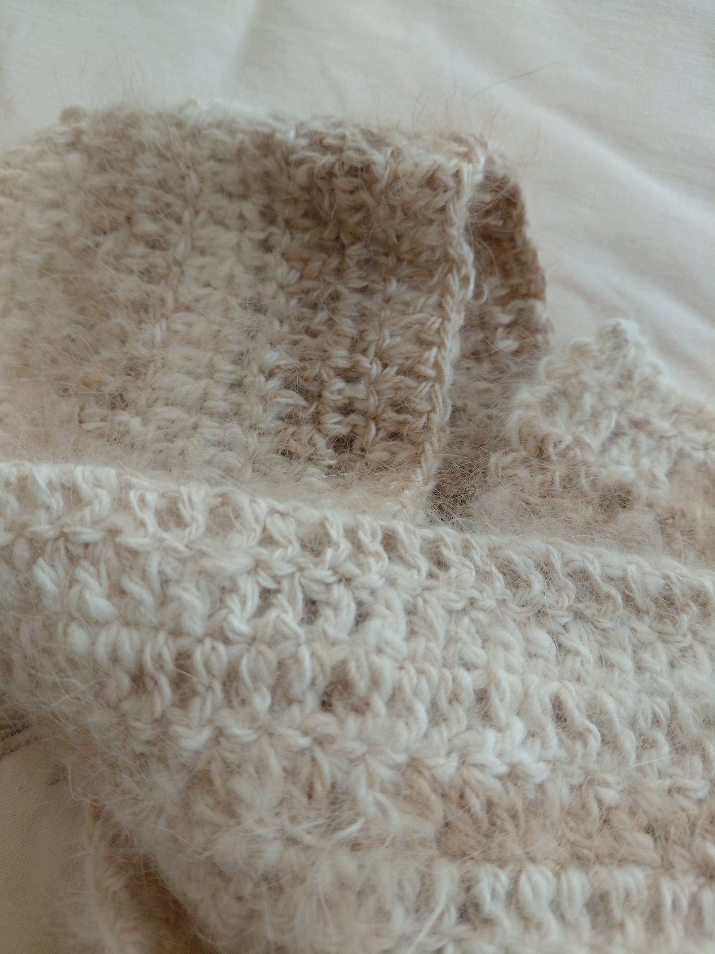 Angora Scarf Crochet 100% Angora Scarf in Natural Oat and fawn