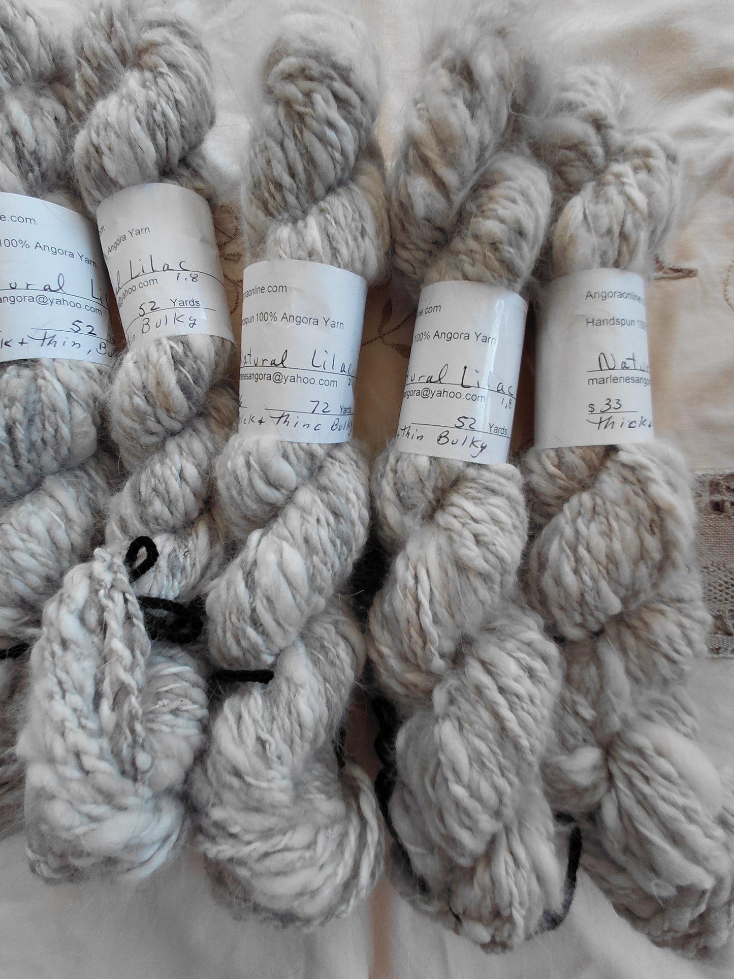 Handspun Natural Lilac Angora Yarn, Thick N Thin, Bulky