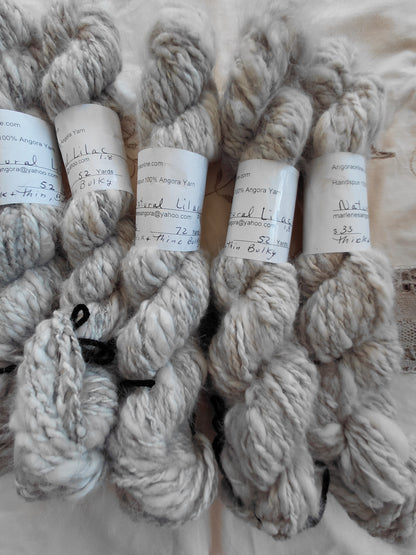 Handspun Natural Lilac Angora Yarn, Thick N Thin, Bulky