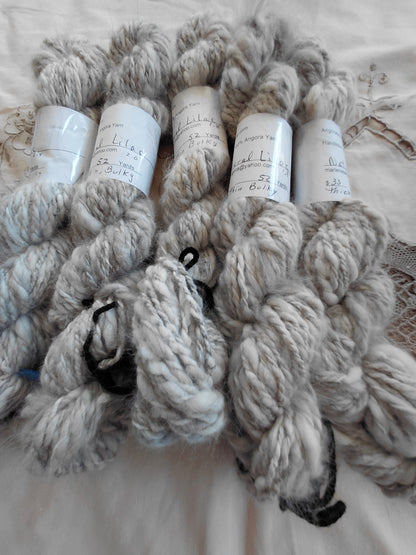 Handspun Natural Lilac Angora Yarn, Thick N Thin, Bulky