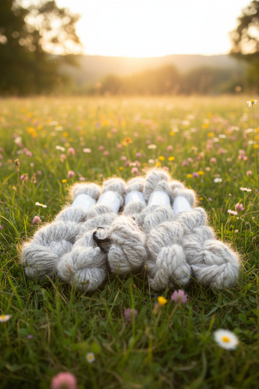 Handspun Natural Lilac Angora Yarn, Thick N Thin, Bulky