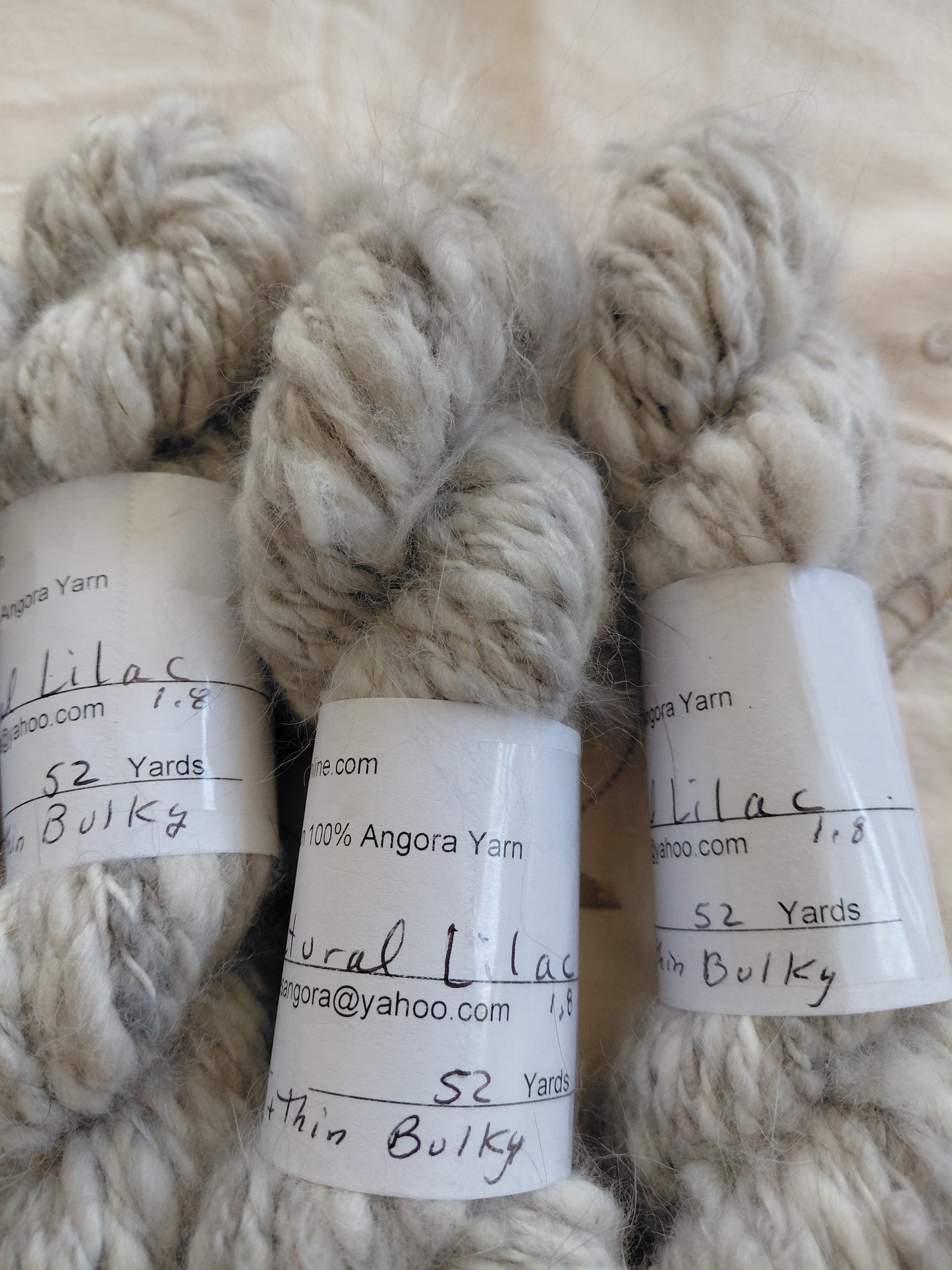 Handspun Natural Lilac Angora Yarn, Thick N Thin, Bulky