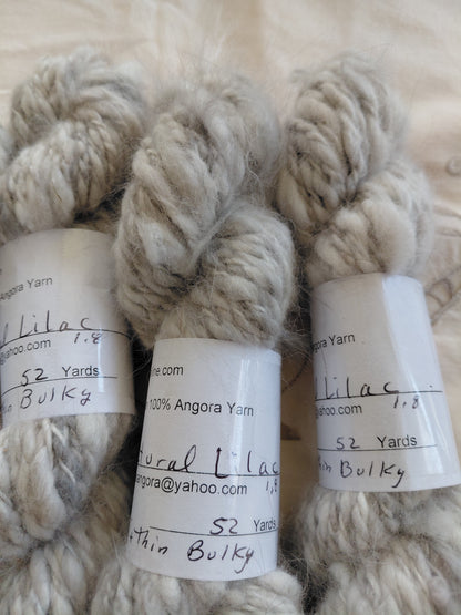 Handspun Natural Lilac Angora Yarn, Thick N Thin, Bulky