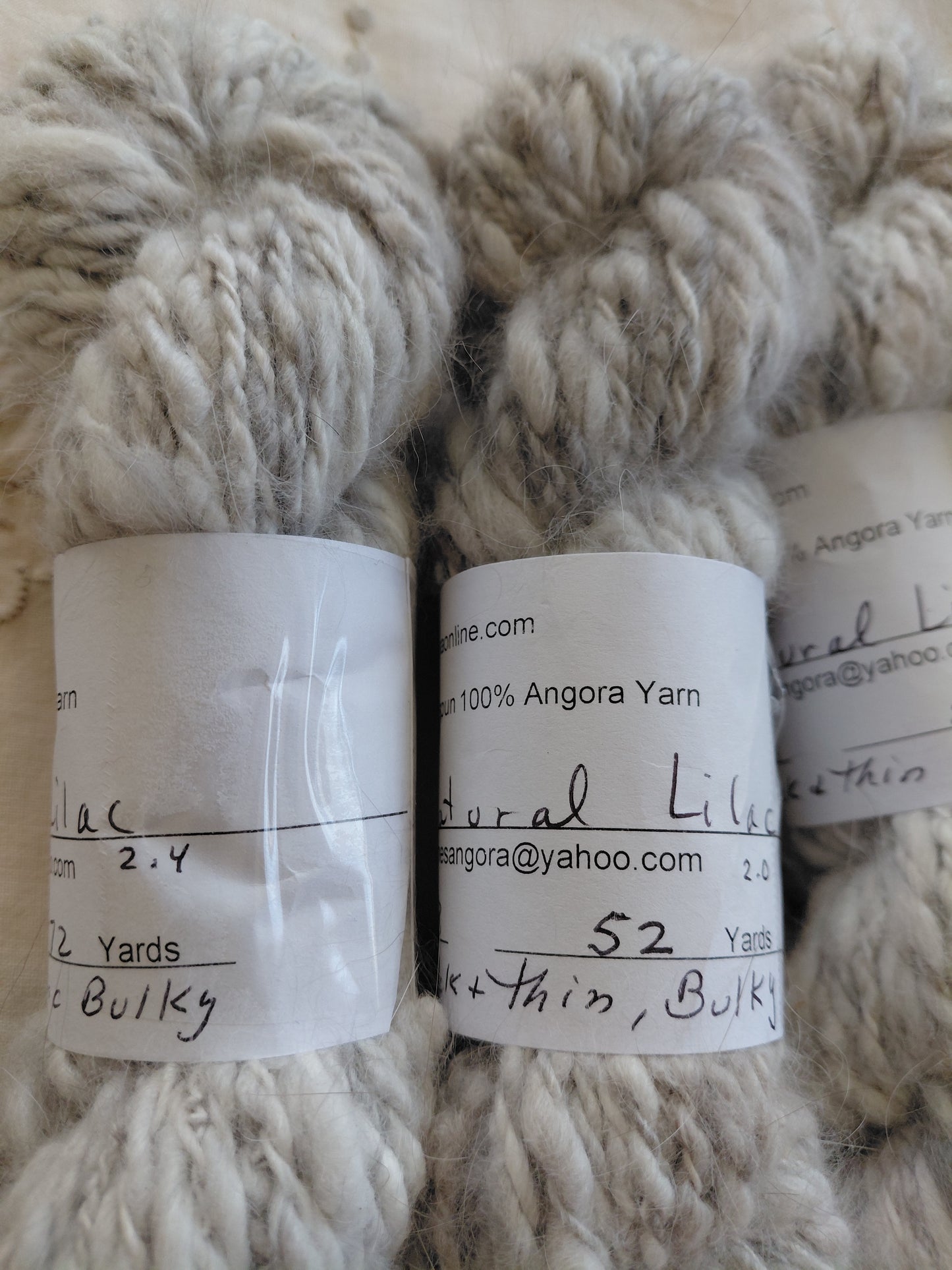 Handspun Natural Lilac Angora Yarn, Thick N Thin, Bulky