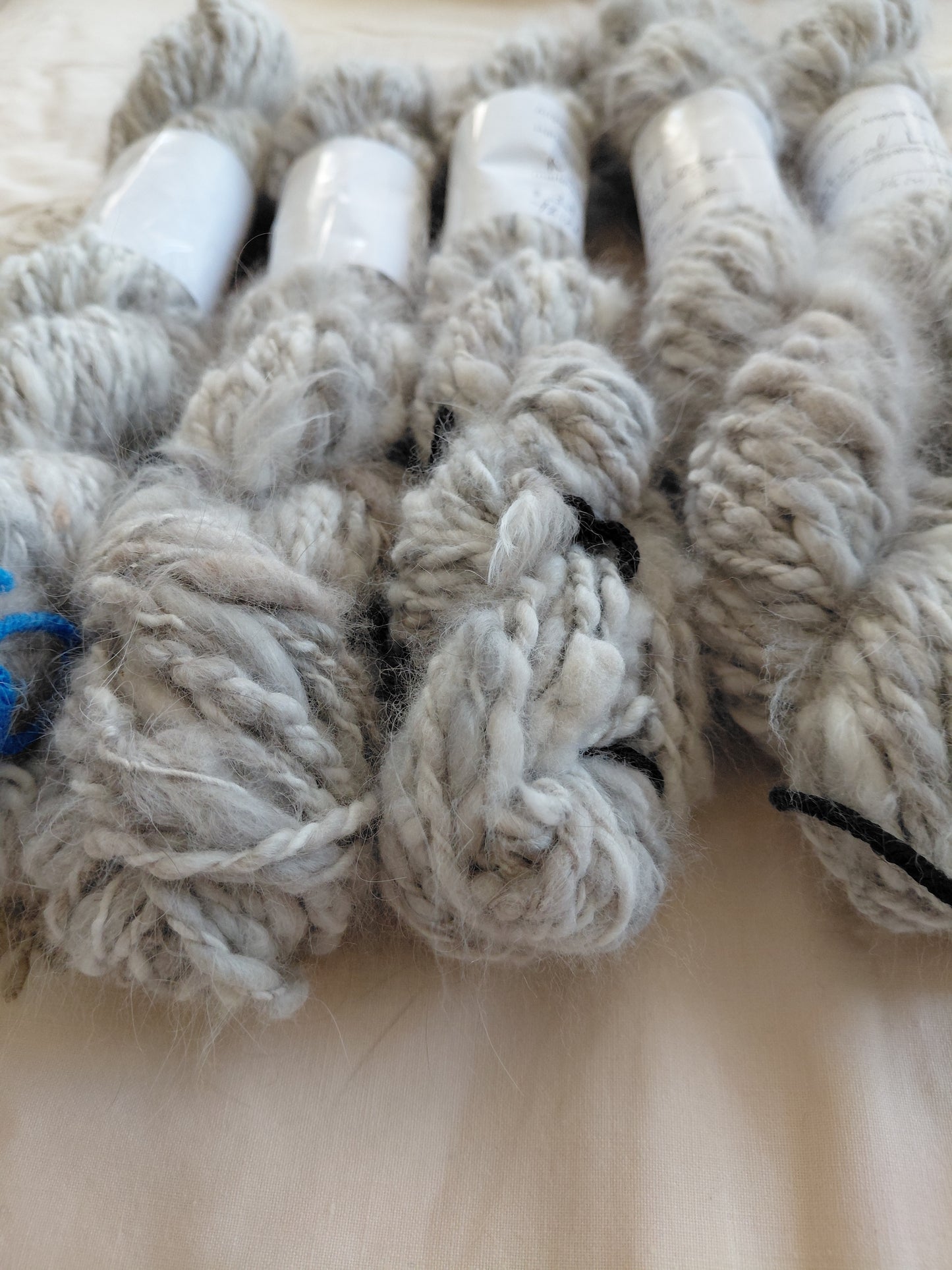 Handspun Natural Lilac Angora Yarn, Thick N Thin, Bulky