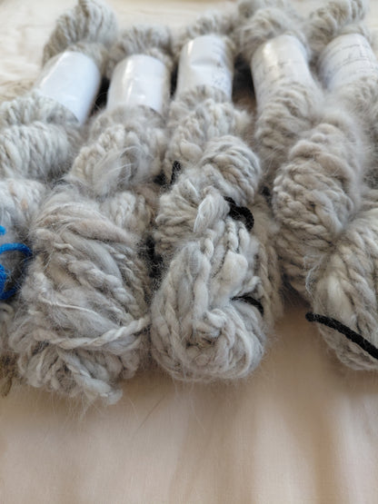 Handspun Natural Lilac Angora Yarn, Thick N Thin, Bulky