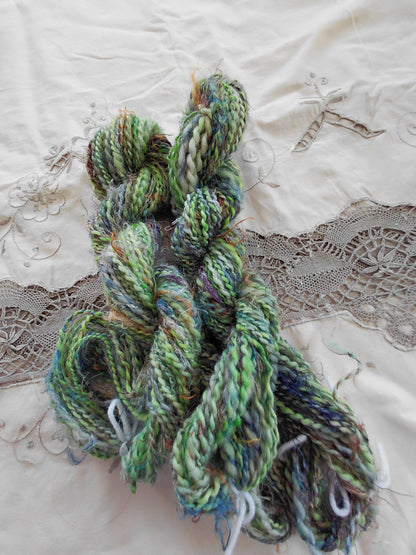 Handspun BFL Wool & Banana Silk Yarn - Forrest Hide Out, Hand Dyed DK Weight