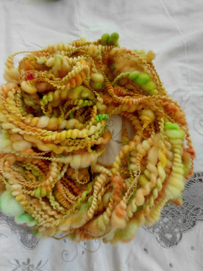 Handspun Hand dyed Art Yarn Coiled/ Spiral Art Yarn 40 yards