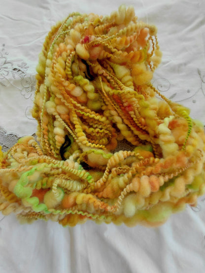 Handspun Hand dyed Art Yarn Coiled/ Spiral Art Yarn 40 yards