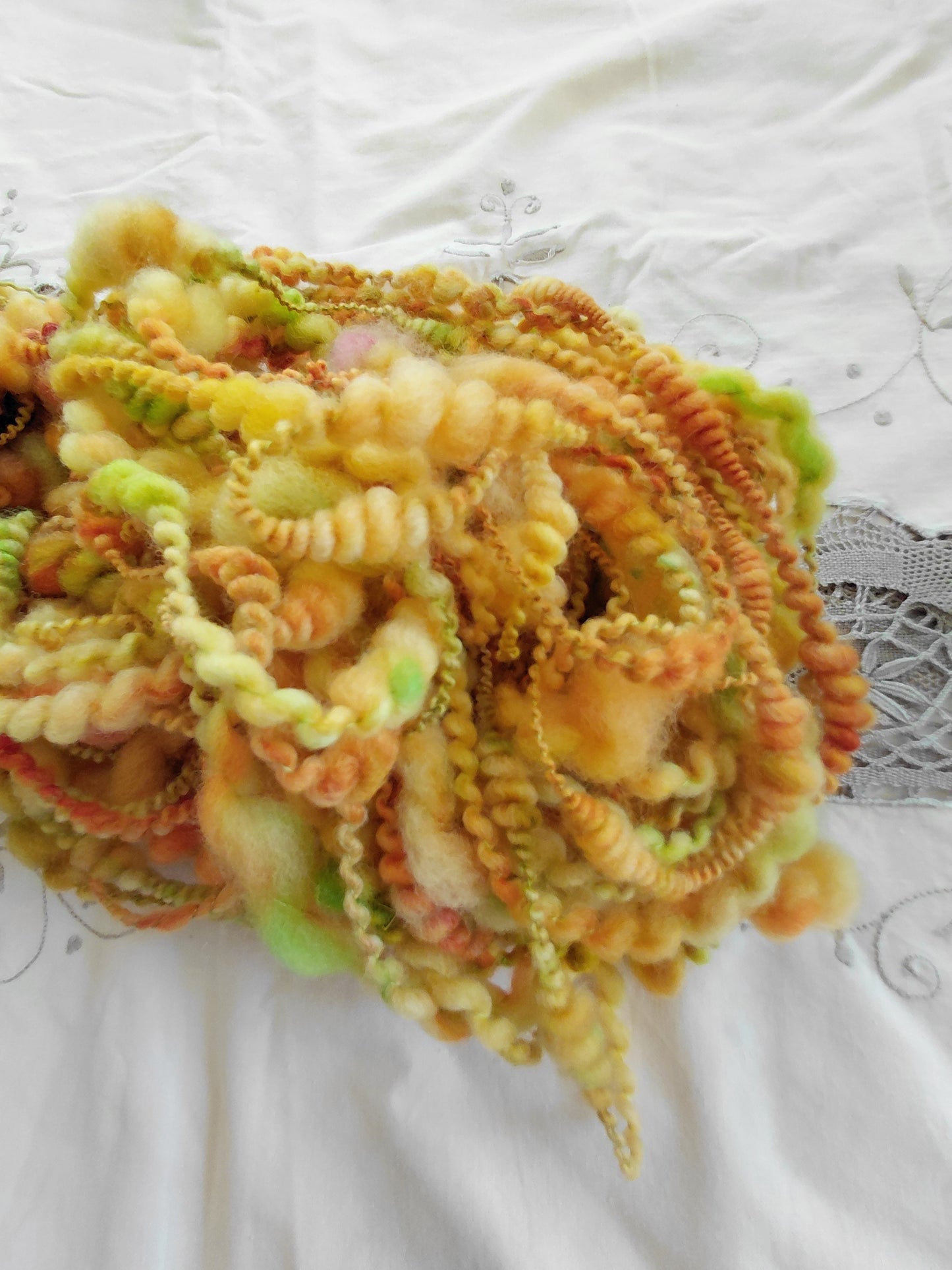 Handspun Hand dyed Art Yarn Coiled/ Spiral Art Yarn 40 yards