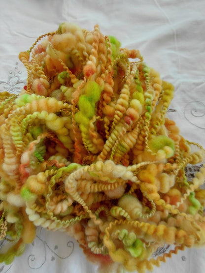 Handspun Hand dyed Art Yarn Coiled/ Spiral Art Yarn 40 yards