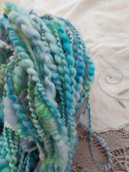 Handspun Hand dyed Art Yarn Coiled/ Spiral Art Yarn 48 yards