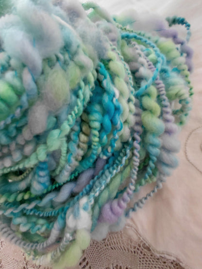 Handspun Hand dyed Art Yarn Coiled/ Spiral Art Yarn 48 yards