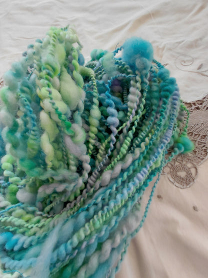 Handspun Hand dyed Art Yarn Coiled/ Spiral Art Yarn 48 yards