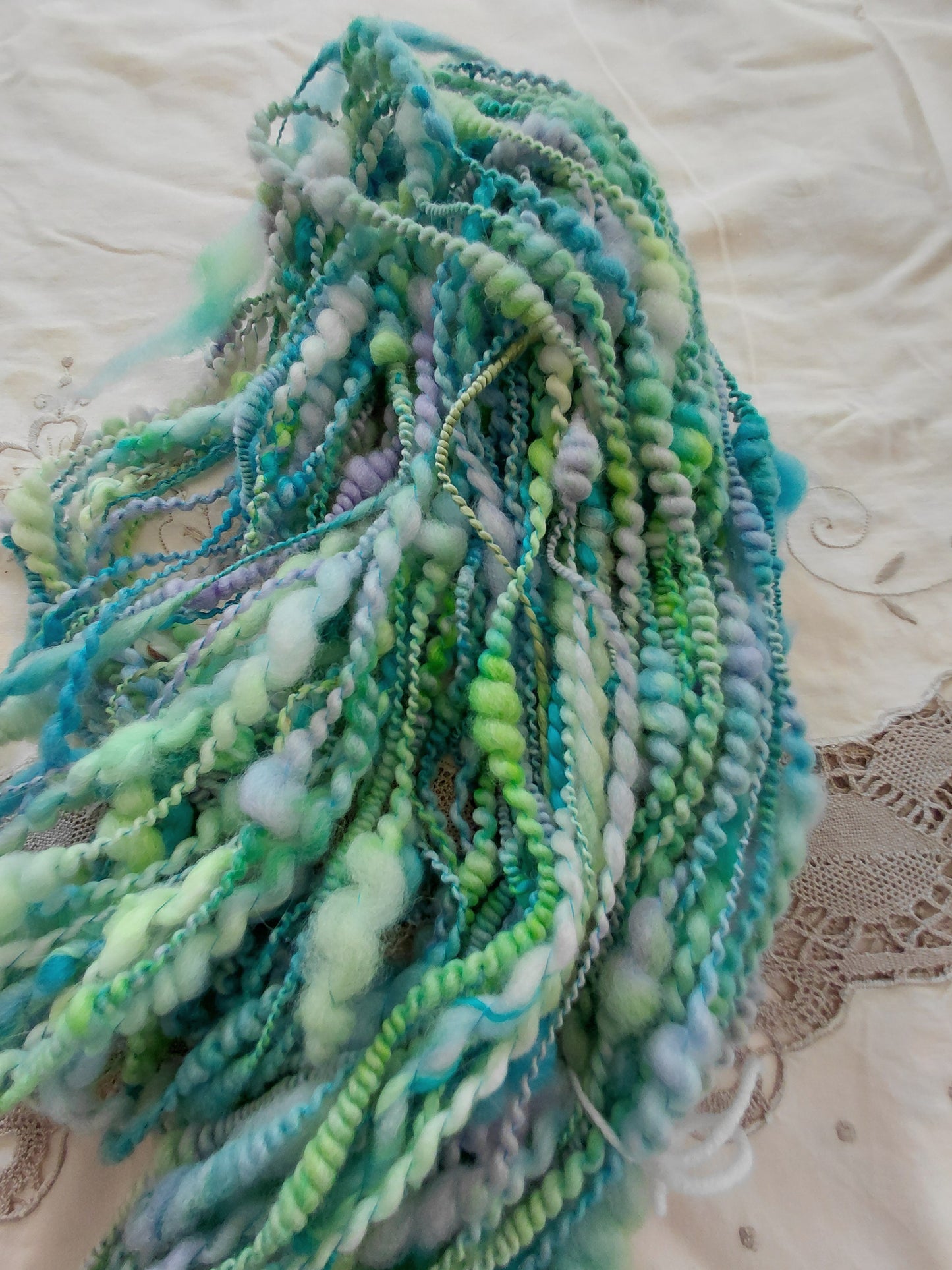 Handspun Hand dyed Art Yarn Coiled/ Spiral Art Yarn 48 yards