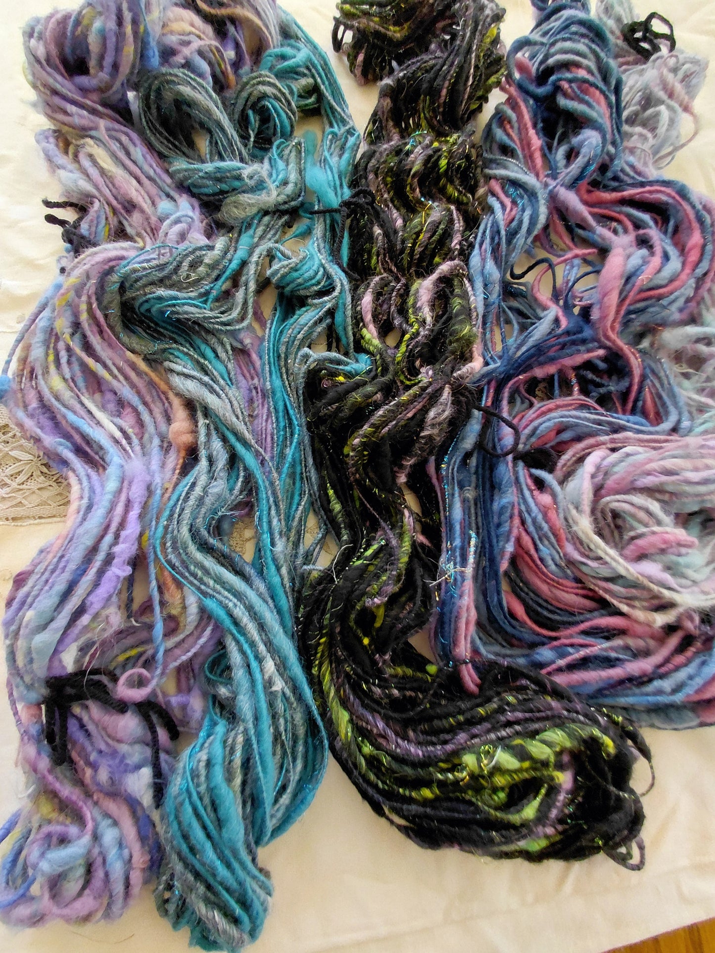 Handspun Angora Merino Art Yarn - Thick N Thin Bulky Weight Corespun - 48 Yards