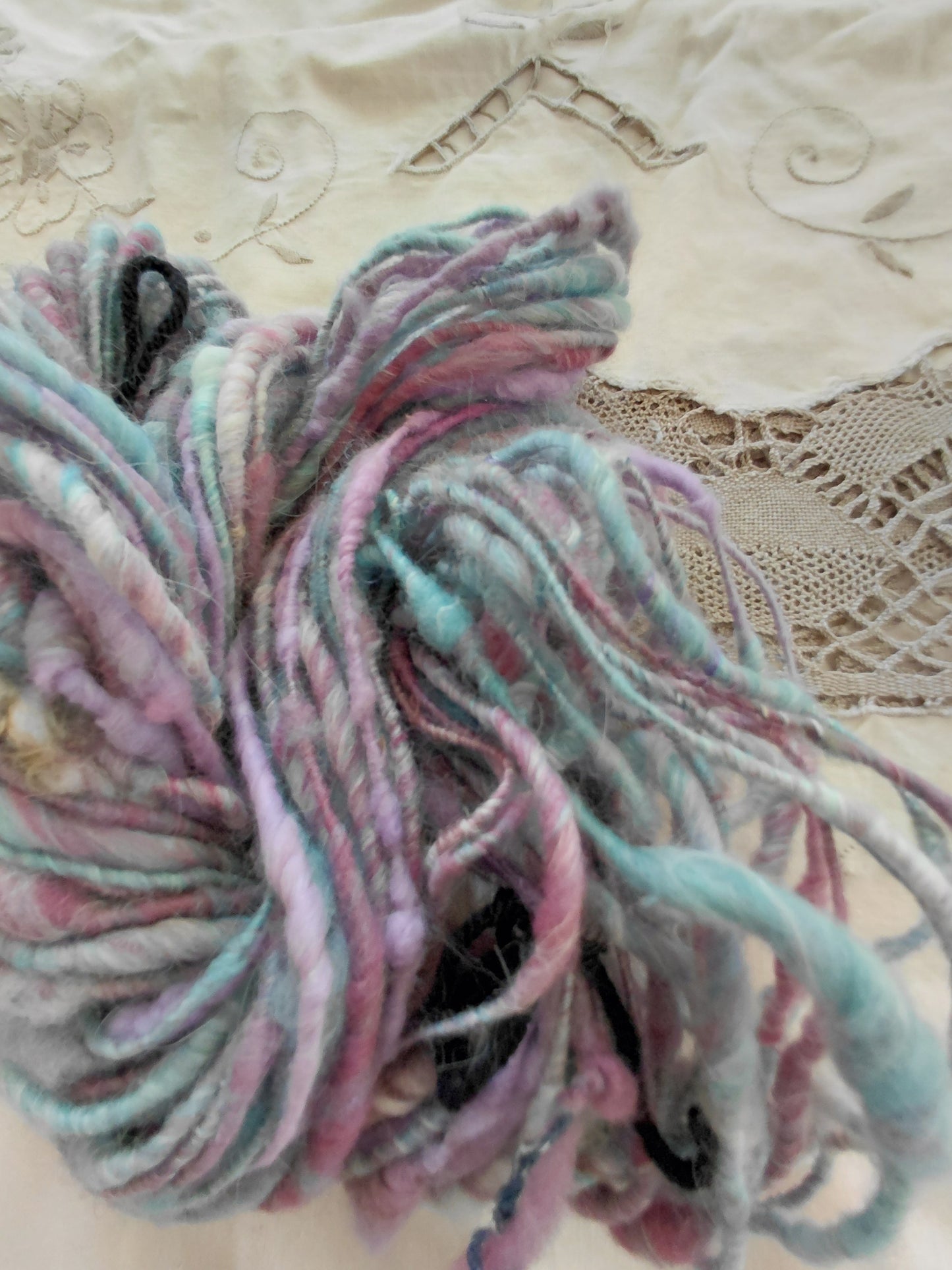 Handspun Angora Merino Art Yarn - Bulky Weight Corespun - 34 Yards