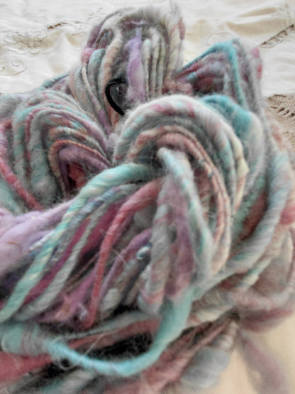 Handspun Angora Merino Art Yarn - Bulky Weight Corespun - 34 Yards