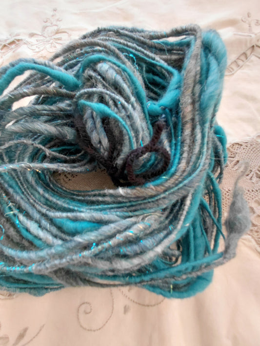 Handspun Corespun Merino Silk Art Yarn - Thick N Thin, Bulky Weight, Corespun - 36 Yards