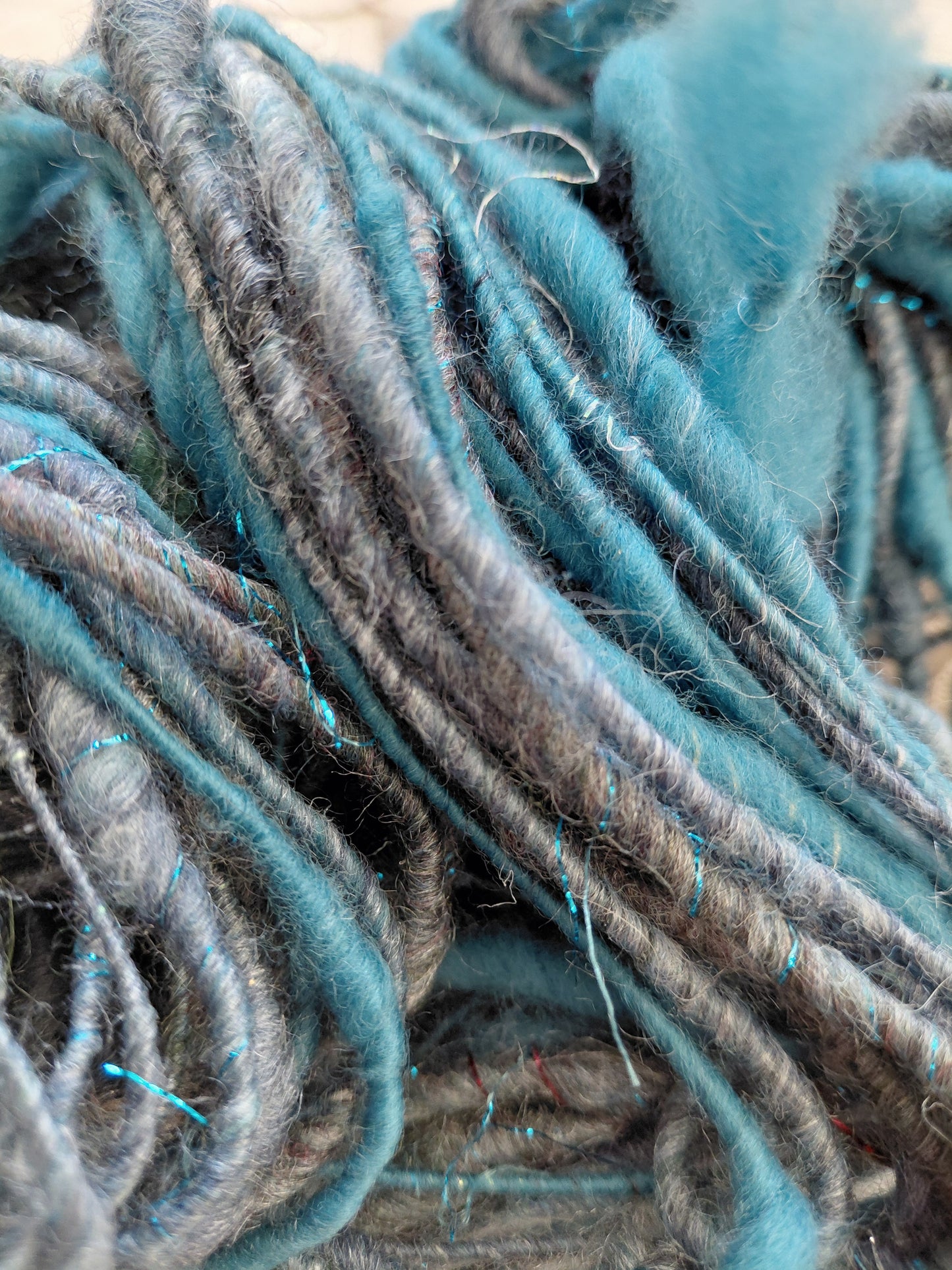 Handspun Corespun Merino Silk Art Yarn - Thick N Thin, Bulky Weight, Corespun -