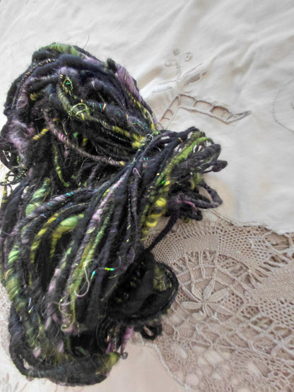 Handspun Corespun Merino Angora Art Yarn - Thick N Thin, Bulky Weight, Corespun - 56 Yards