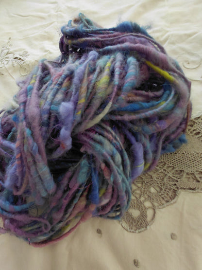Handspun Angora Merino Art Yarn - Thick N Thin Bulky Weight Corespun - 48 Yards