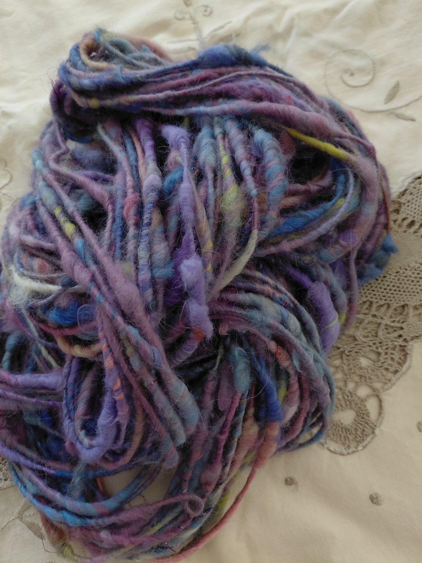 Handspun Angora Merino Art Yarn - Thick N Thin Bulky Weight Corespun - 48 Yards