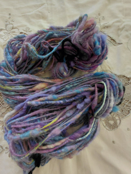 Handspun Angora Merino Art Yarn - Thick N Thin Bulky Weight Corespun - 48 Yards