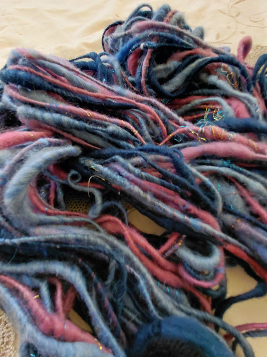 Handspun Corespun Merino Art Yarn - Thick N Thin, Bulky Weight Corespun - 60 Yards