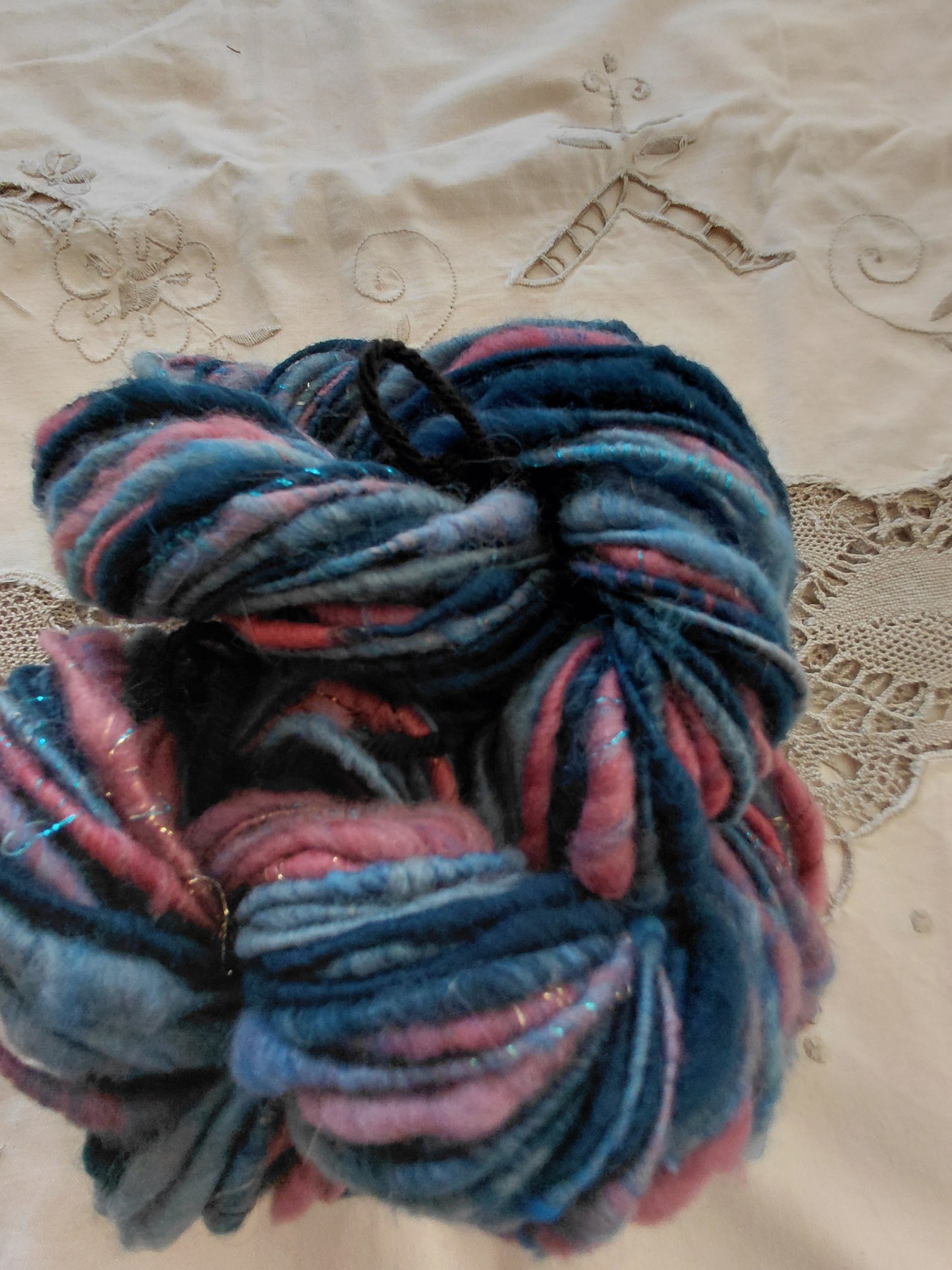 Handspun Corespun Merino Art Yarn - Thick N Thin, Bulky Weight Corespun - 60 Yards