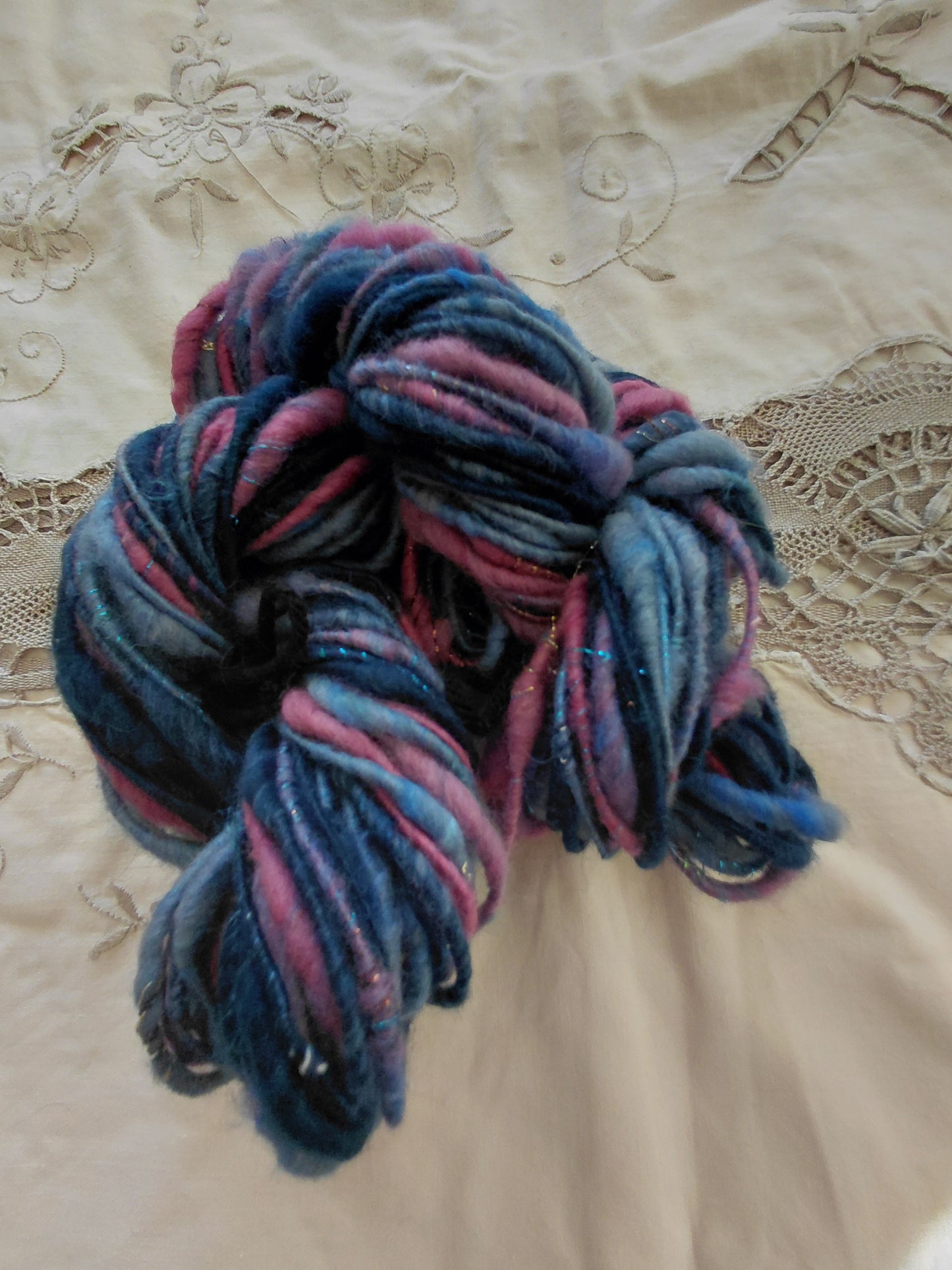 Handspun Corespun Merino Art Yarn - Thick N Thin, Bulky Weight Corespun - 60 Yards