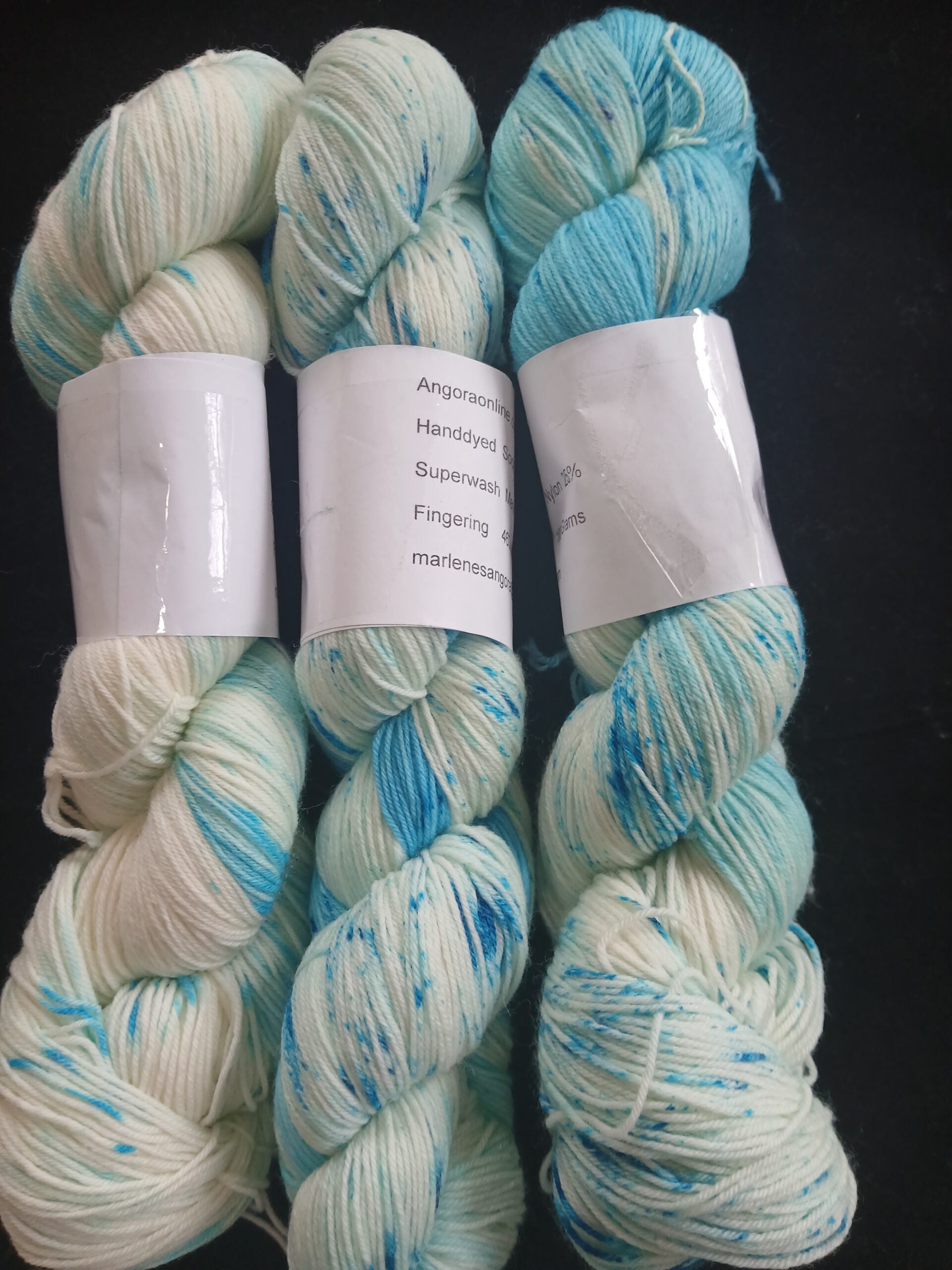 Hand Dyed Speckled Yarn, Turquoise blue, SW Merino Nylon Fingering image 1