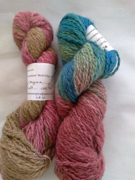 Handspun Hand dyed Angora Merino Alpaca Silk Blend yarn, Bulky image 1