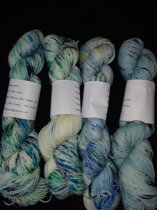 Hand dyed Yarn, Variegated Speckled Merino Nylon Yarn, Sock Fingering Weight Yarn image 0