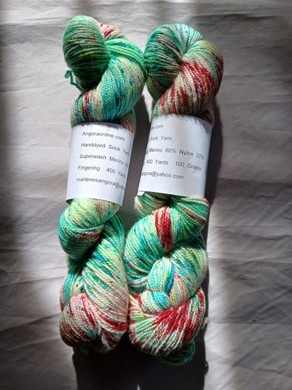 Hand dyed Variegated Merino Nylon Yarn, Fingering/ Sock Yarn, Victorian Christmas image 0