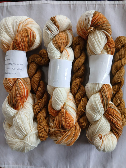 Hand Dyed Sock Yarn Set, Hand Painted, Superwash Merino Nylon Fingering Weight 100g & 20g mini image 1