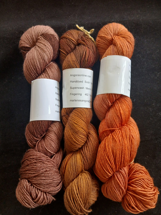 Hand dyed Yarn Tonal Brown & Burnt Orange Color Yarn, Sock/ Fingering Yarn image 0