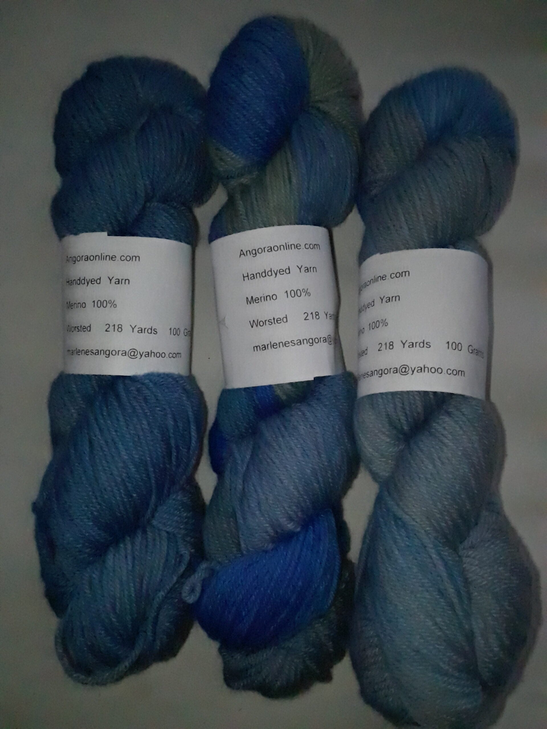 Hand Dyed Blue Merino Yarn, Worsted, 218 yd. image 1