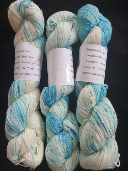 Hand Dyed Speckled Yarn, Turquoise blue, SW Merino Nylon Fingering image 3