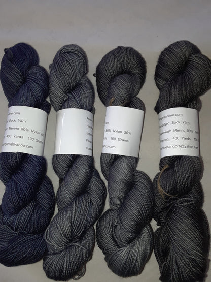 Hand dyed Yarn Shades of Gray yarn Sock/ Fingering image 1
