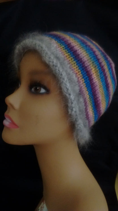Angora Rim Hat Kit Knitted Dark Brown Hat Kit image 3