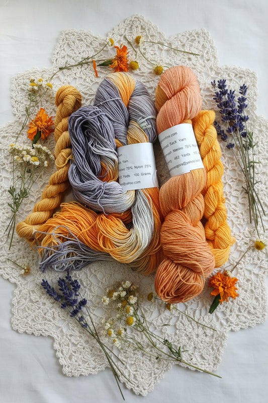 Hand Dyed Sock Yarn Set, variegated color, Superwash Merino Nylon Fingering Weight 100g & 20g mini image 2