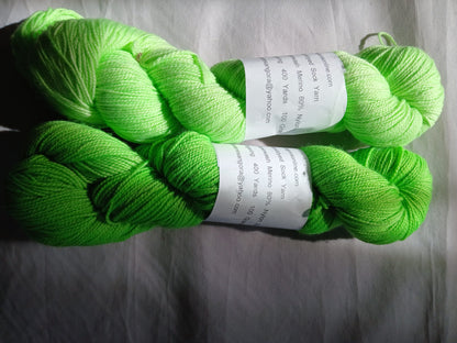 Hand dyed Yarn Neon Green Sock Yarn Sock/ Fingering Yarn image 1