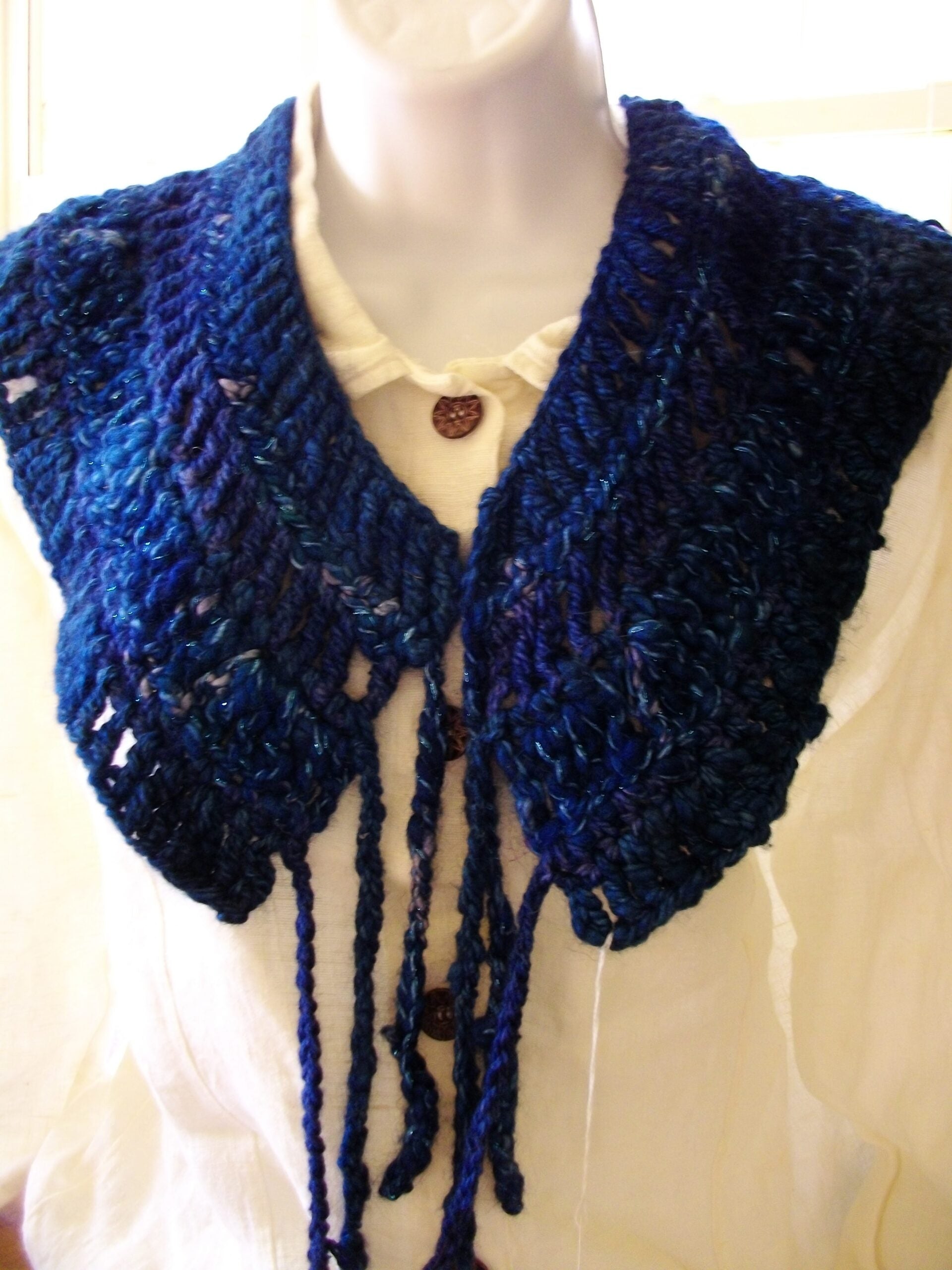 Crochet Wool Angora Scarf Collar in shades of blue image 0