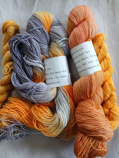 Hand Dyed Sock Yarn Set, variegated color, Superwash Merino Nylon Fingering Weight 100g & 20g mini image 1