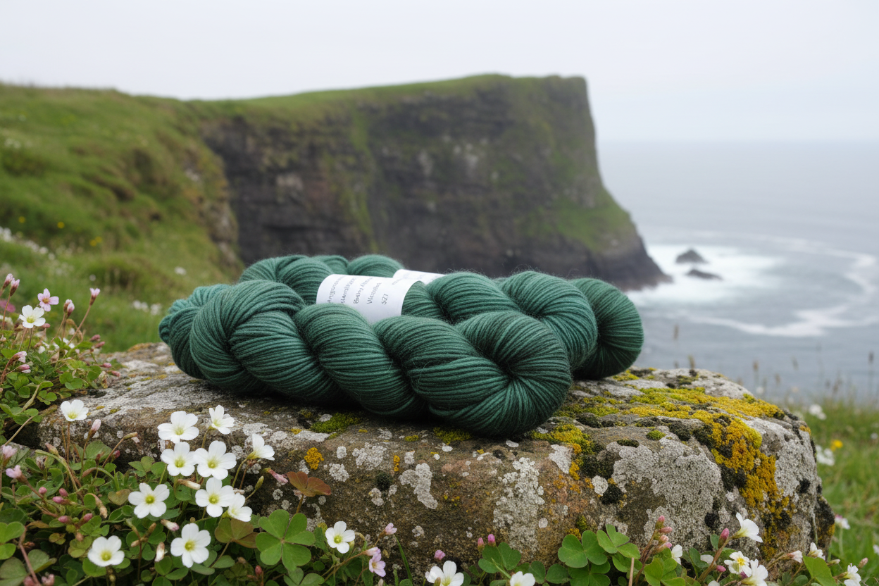 Baby Alpaca Silk Skeins on Coastal Rock with Shamrock